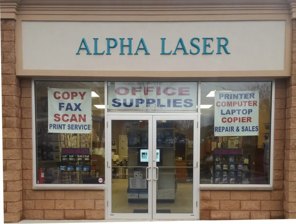 A storefront of an office supply shop